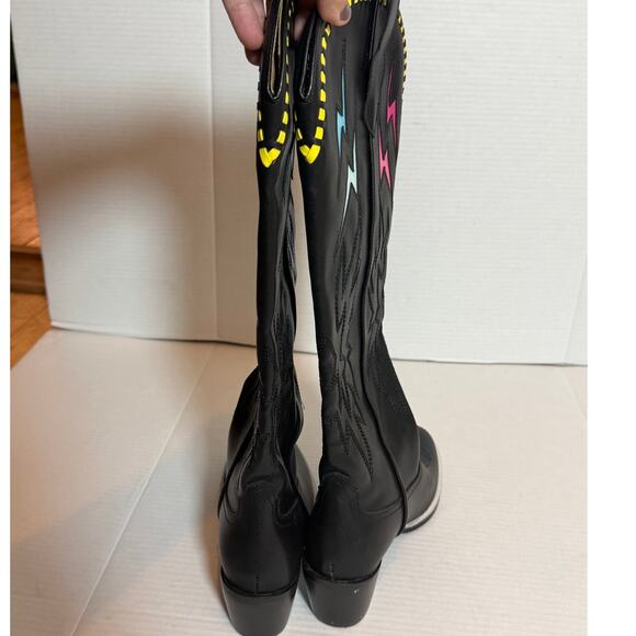 Women's Tall Black Western Lightning Bolt Design Concert Festival Boots Size 40 - Picture 5 of 10